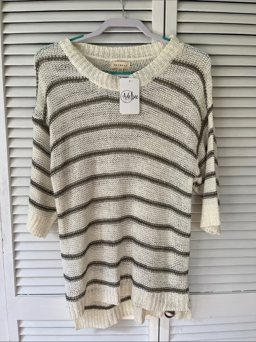 Promesa Cream Striped Lightweight Sweater